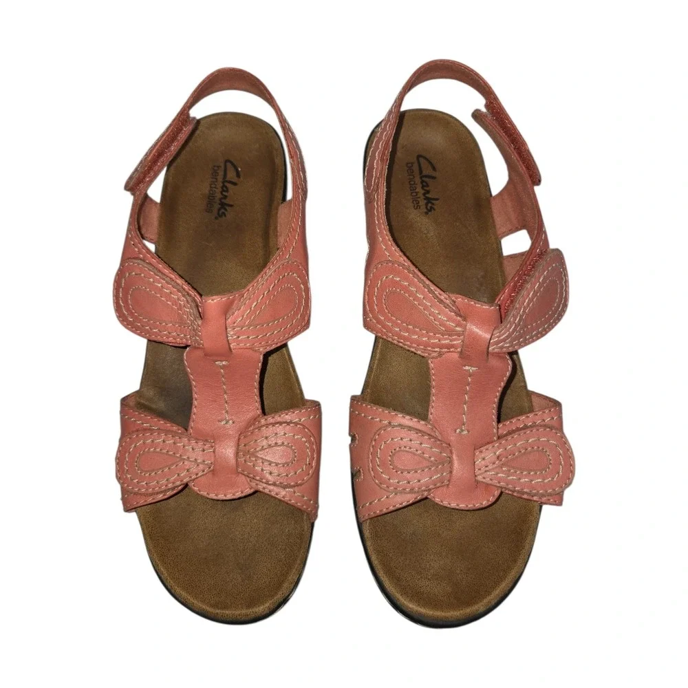 Clarks Bendables Lexi Coral Pink Leather Wedge Sandals 8.5M‎